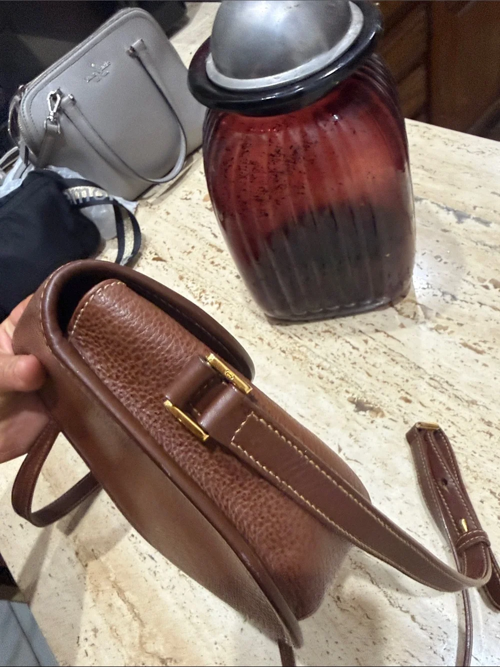 Gucci Brown Pebbled Leather Saddle Crossbody Bag - Picture 6 of 16